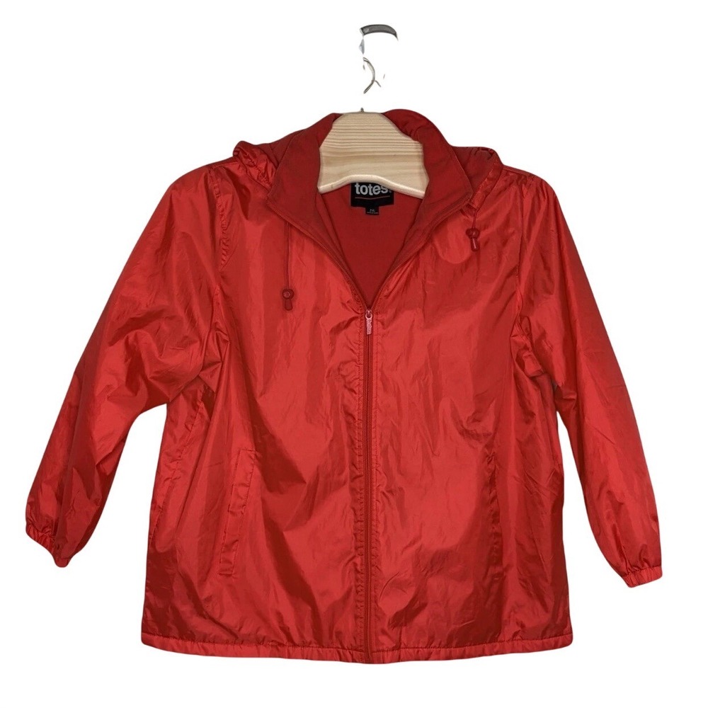 Totes Unisex 2XLarge Red Rain Jacket Fleece-Lined‎ Hooded Pockets Casual